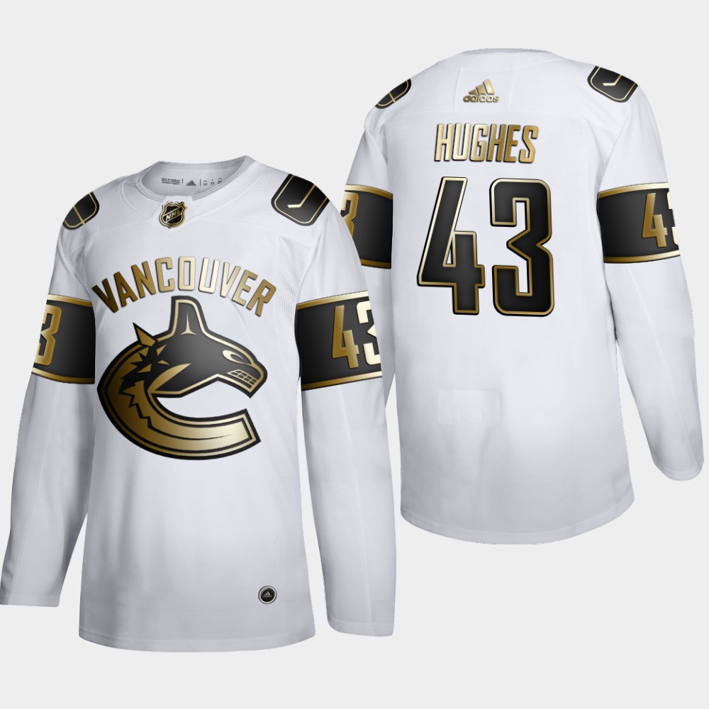 Men Vancouver Canucks 43 Quinn Hughes Adidas White Golden Edition Limited Stitched NHL Jersey